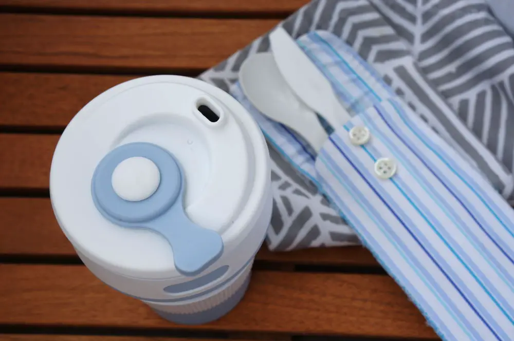 reusable cup, utensil kit, napkin