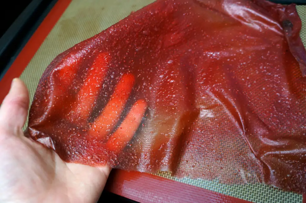 my hand underneath the fruit leather showing the texture