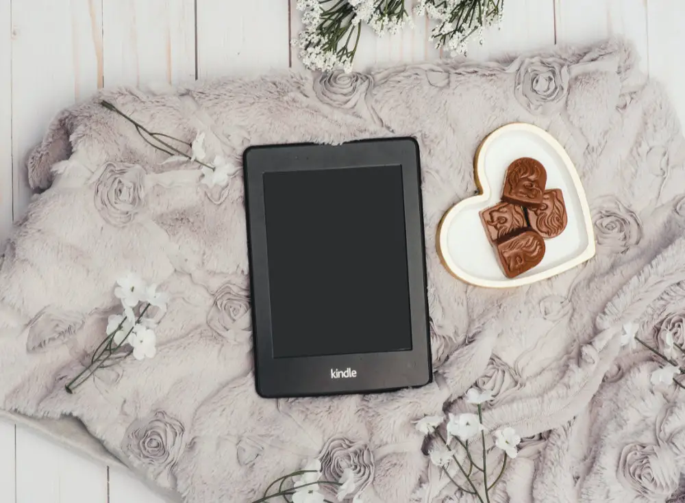 kindle in background with plate with cookies